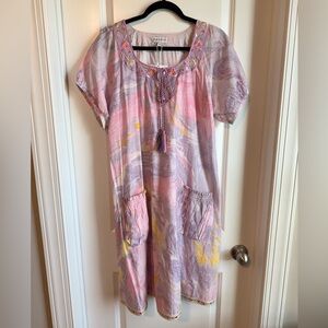 NWT Naudic Marble Tie-Dye Embroidered Pink and Purple Dress